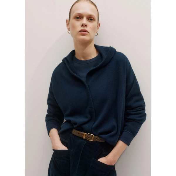Me + Em Cashmere Drop Shoulder Box Crop Hoody – luxury British Blue in Me and Em exclusively at Luxury Shoes 