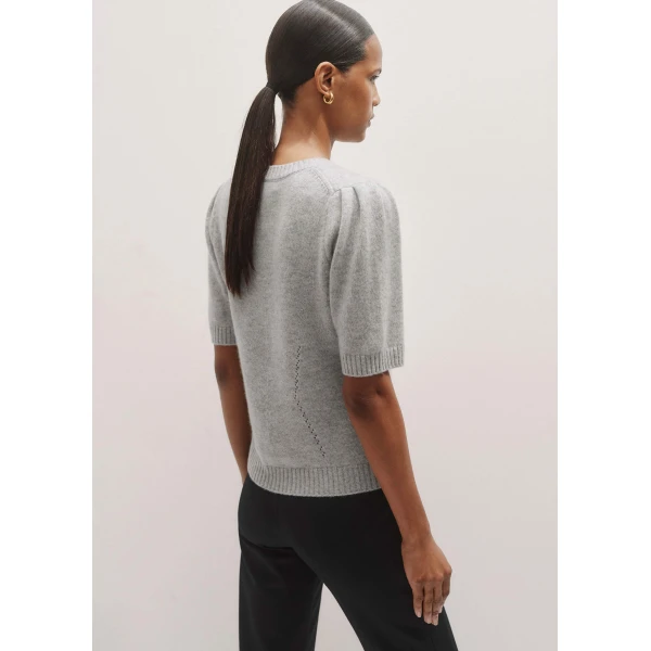 Me + Em Cashmere Feminine Sleeve Tee – luxury British Grey in Me and Em exclusively at Luxury Shoes 