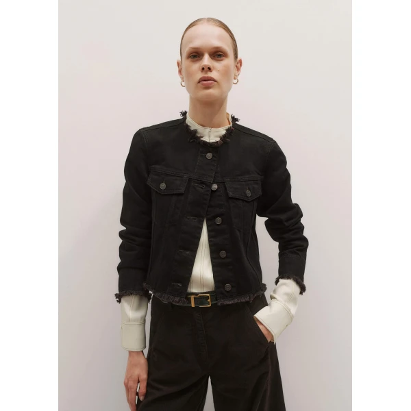 Me + Em Collarless Fray Jacket – luxury British Brown in Me and Em exclusively at Luxury Shoes 