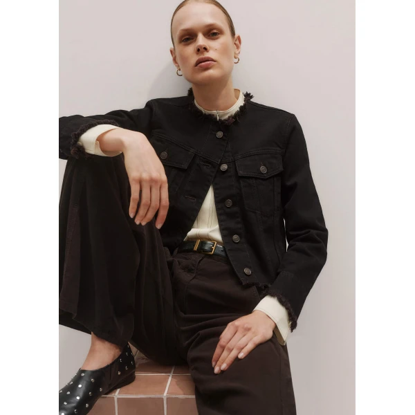 Me and Em Collarless Fray Jacket – luxury British Black in Me and Em exclusively at Luxury Shoes 