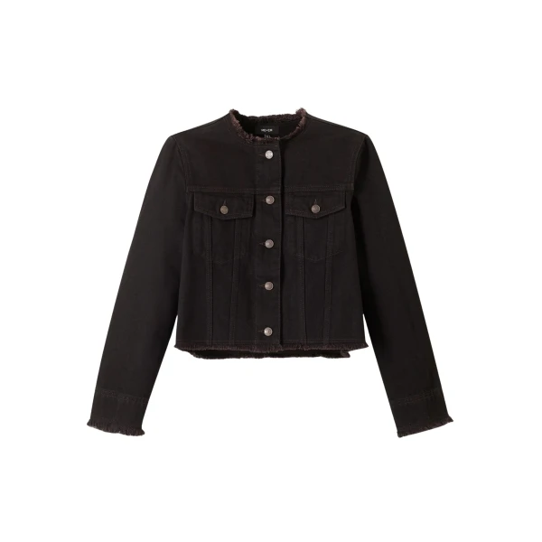 Me and Em Collarless Fray Jacket – luxury British Black in Me and Em exclusively at Luxury Shoes 