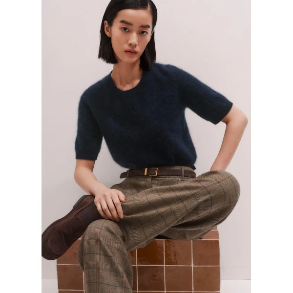 Me + Em Crop Knit Tee – luxury British Blue in Me and Em exclusively at Luxury Shoes 