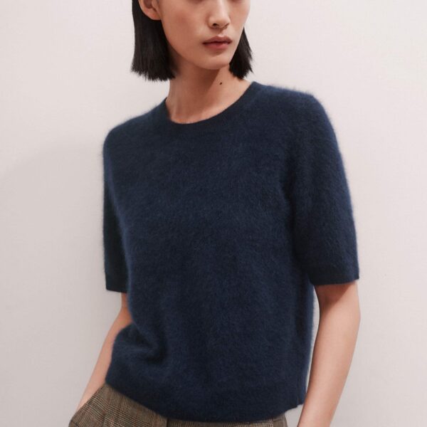 Me + Em Crop Knit Tee – luxury British Blue in Me and Em exclusively at Luxury Shoes 