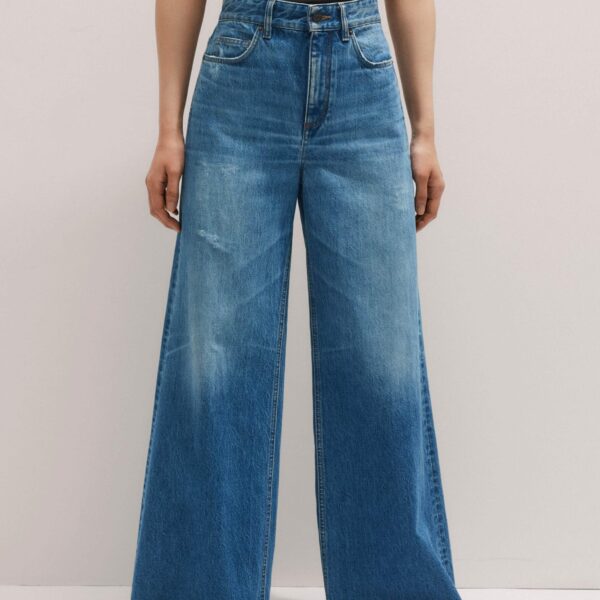 Me + Em Distressed Ultimate Wide-Leg Jean – luxury British Blue in Me and Em exclusively at Luxury Shoes 