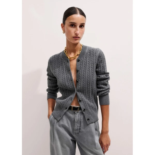Me + Em Micro Cable Cardigan – luxury British Grey in Me and Em exclusively at Luxury Shoes 