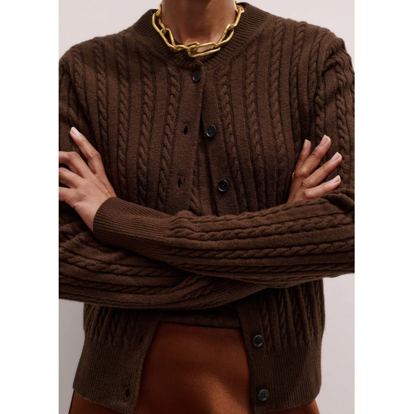 Me + Em Micro Cable Cardigan – luxury British Brown in Me and Em exclusively at Luxury Shoes 
