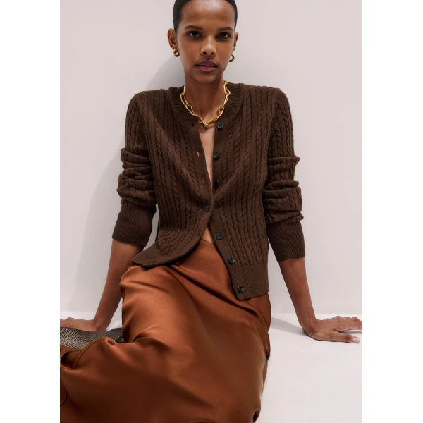 Me and Em Micro Cable Cardigan – luxury British Brown in Me and Em exclusively at Luxury Shoes 