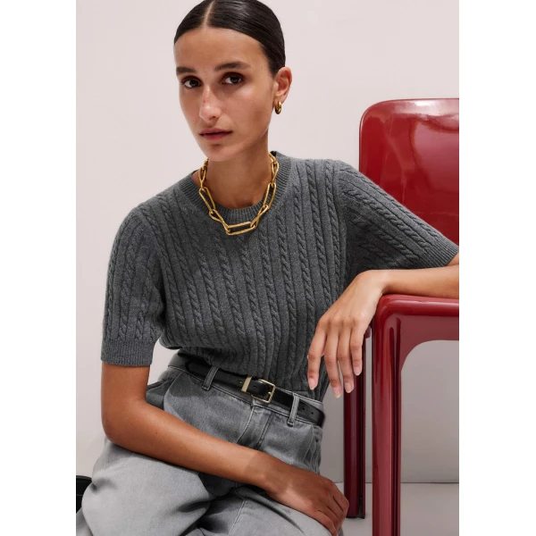 Me + Em Micro Cable Knit Tee – luxury British Grey in Me and Em exclusively at Luxury Shoes 