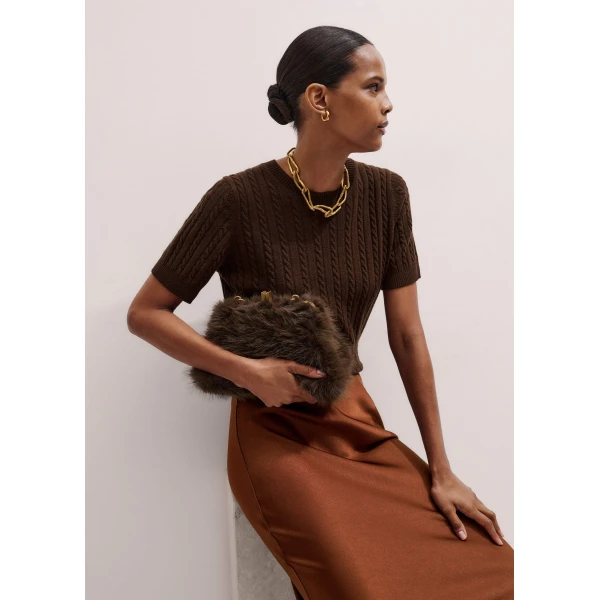 Me and Em Micro Cable Knit Tee – luxury British Brown in Me and Em exclusively at Luxury Shoes 