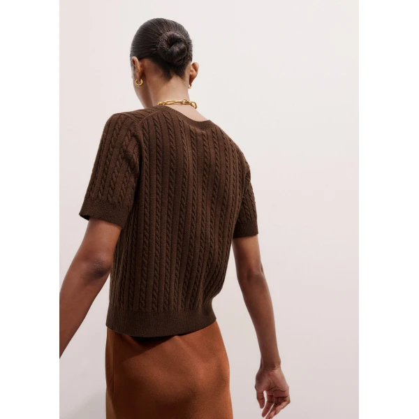 Me + Em Micro Cable Knit Tee – luxury British Brown in Me and Em exclusively at Luxury Shoes 