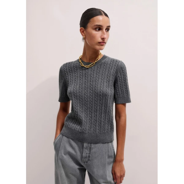Me + Em Micro Cable Knit Tee – luxury British Grey in Me and Em exclusively at Luxury Shoes 