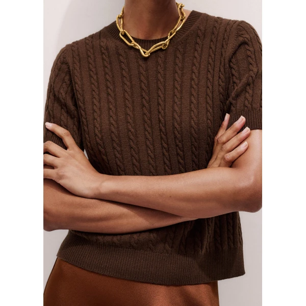 Me and Em Micro Cable Knit Tee – luxury British Brown in Me and Em exclusively at Luxury Shoes 