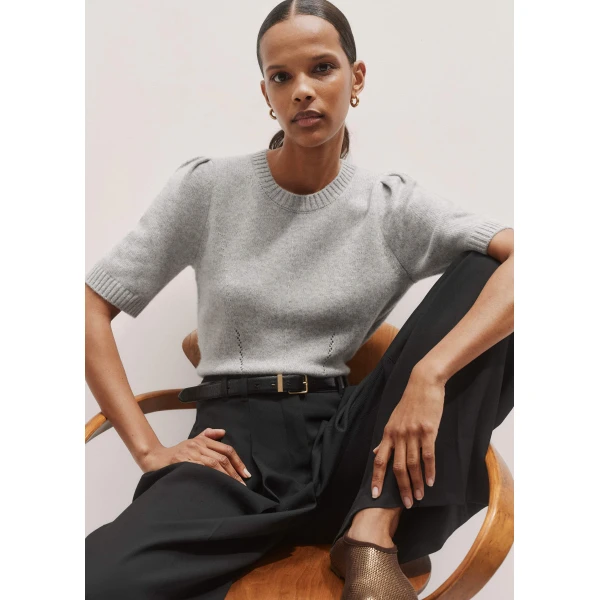 Me and Em Pouf Sleeve Knit Tee – luxury British Gray in Me and Em exclusively at Luxury Shoes 