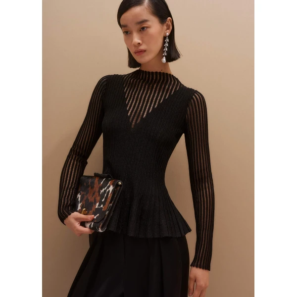 Me and Em Sheer Knit Peplum Top – luxury British Black in Me and Em exclusively at Luxury Shoes 
