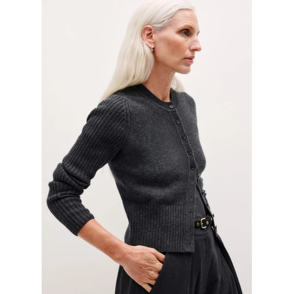 Me + Em Slim Crop Cardigan – luxury British Grey in Me and Em exclusively at Luxury Shoes 