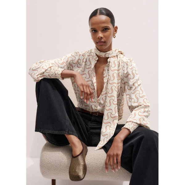 Me + Em Straight Blouse + Tie – luxury British Ivory in Me and Em exclusively at Luxury Shoes 