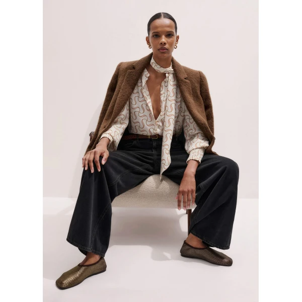 Me + Em Straight Blouse + Tie – luxury British Ivory in Me and Em exclusively at Luxury Shoes 