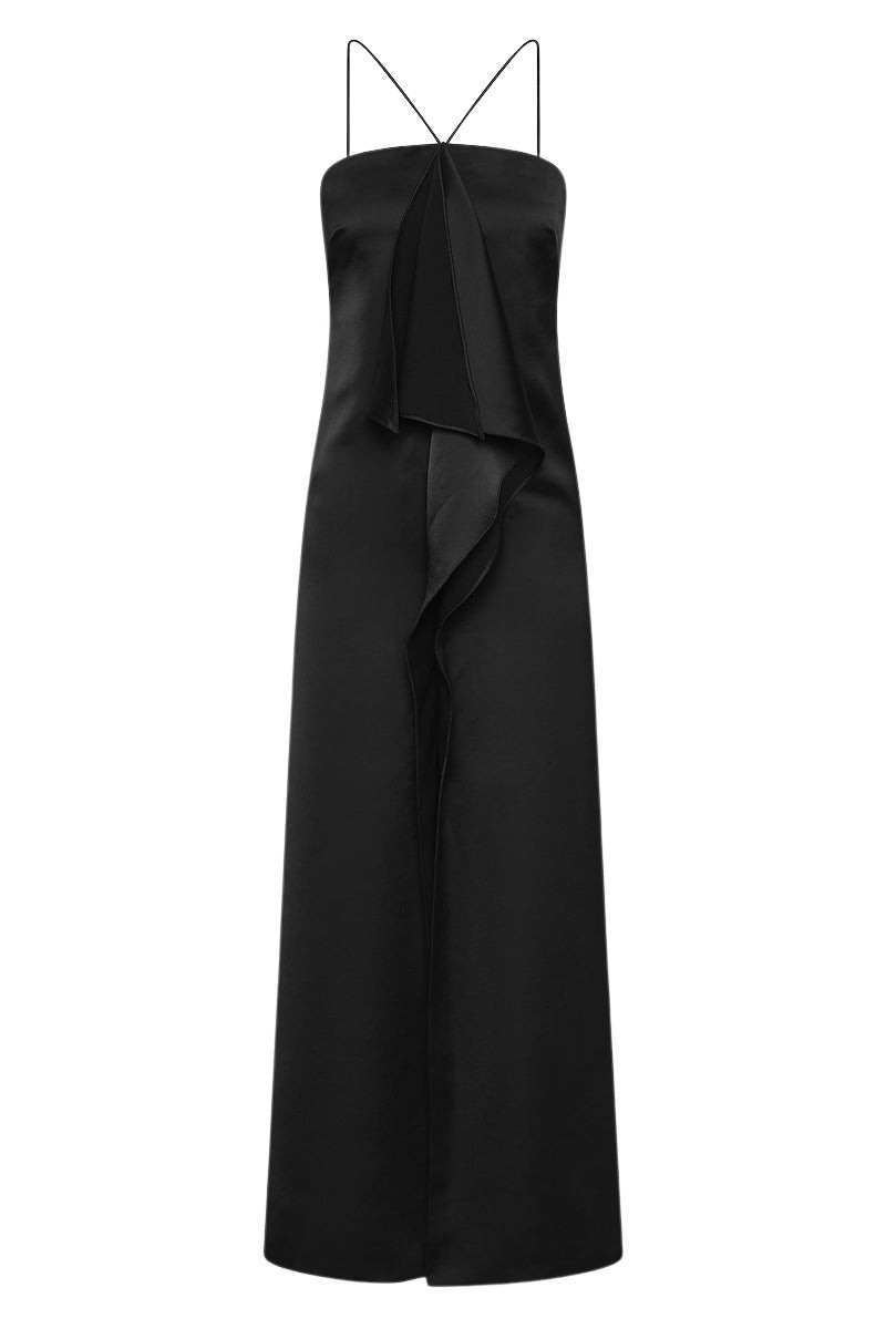 Carla-Zampatti-Black-Lustre-Satin-Frill-Front-Dress41251_nobg Carla Zampatti Dresses