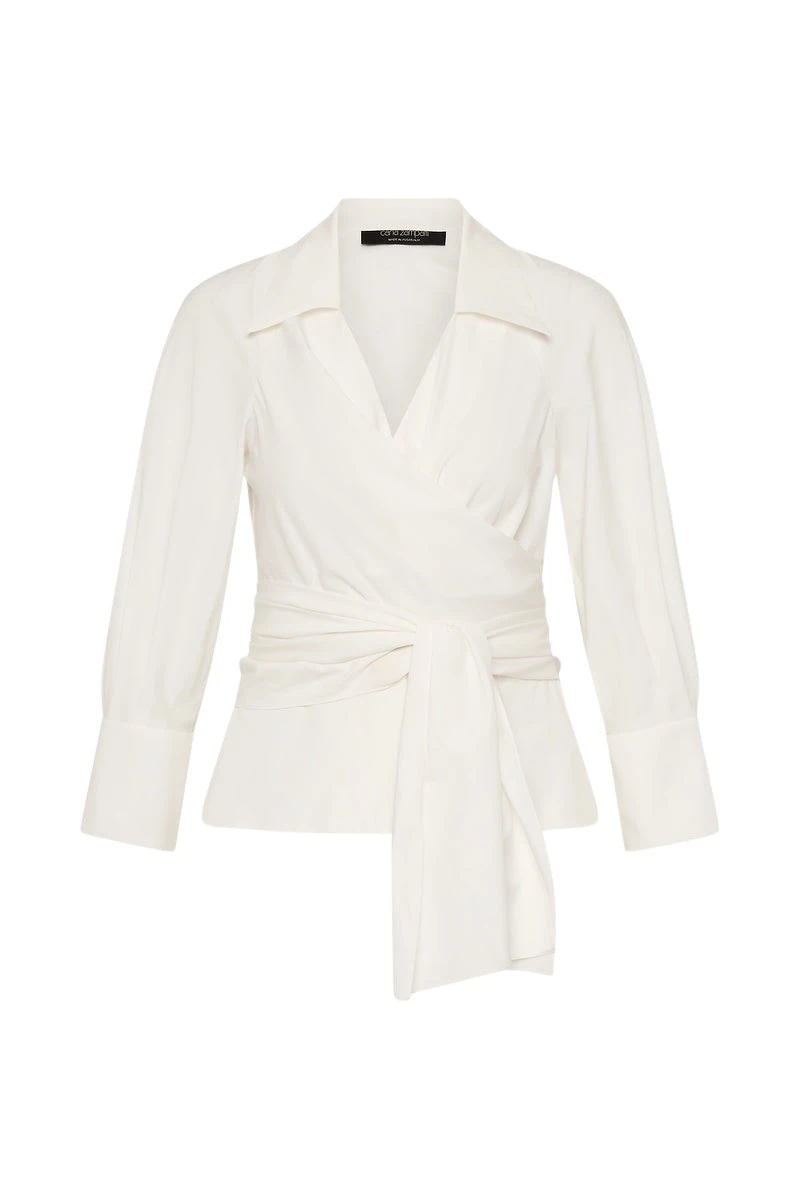 Carla-Zampatti-Ivory-Cotton-Taffeta-Wrap-Top72484_nobg Carla Zampatti Tops