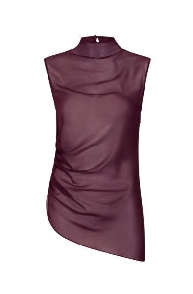Lapointe Lightweight Georgette Mock Neck Ruched Top