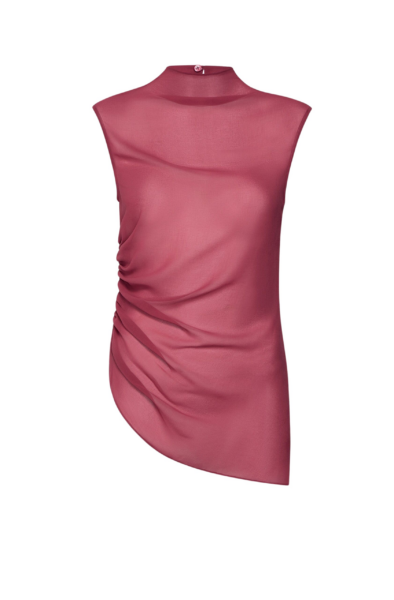 Lapointe Lightweight Georgette Mock Neck Ruched Top