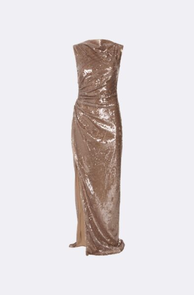 Lapointe Sheer Sequin Ruched Gown With Slit