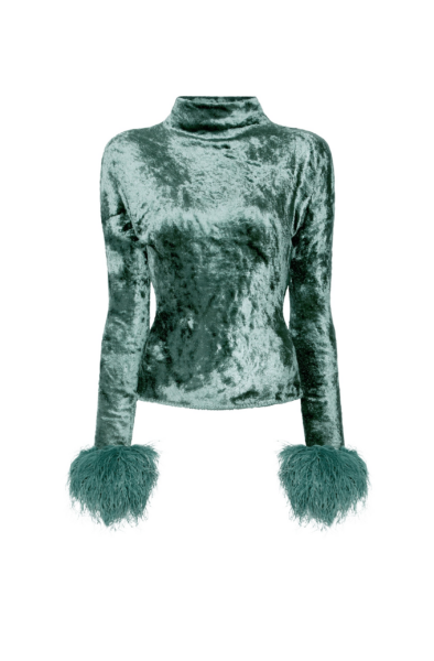 Lapointe Velvet Dolman Top With Feathers