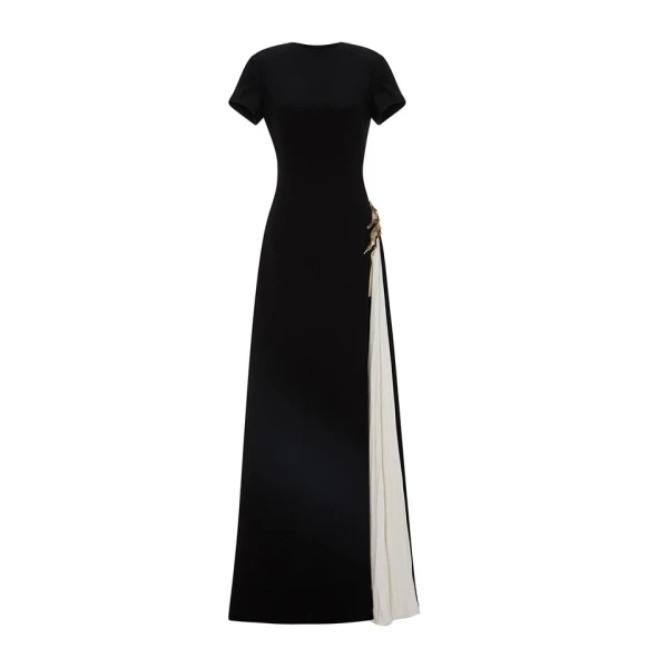 Marmar Halim A-Line Crepe Dress With Hand Pleated Chiffon Slit And Embroidered Brocard Dresses