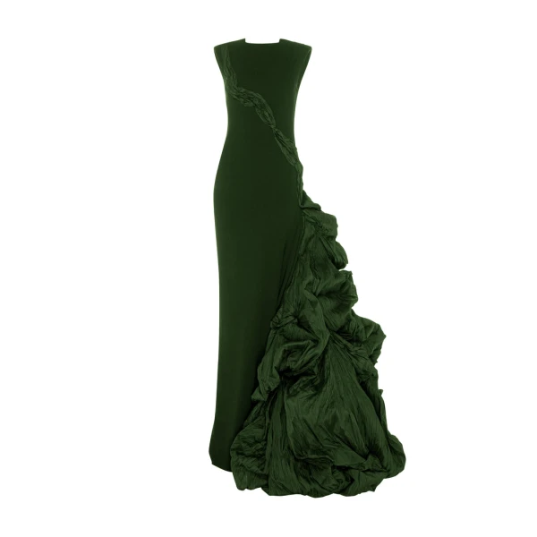 Marmar Halim Black Crepe Dress With Hand Crushed Tafeta Puff Dresses