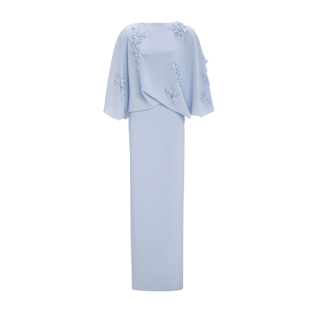 Marmar Halim Floral Appliqued Crepe Cape Gown Gowns Marmar Halim Floral Appliqued Crepe Cape Gown Gowns