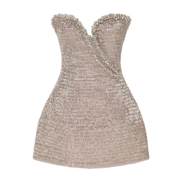 Marmar Halim Front Cut Short Stone Dress Dresses