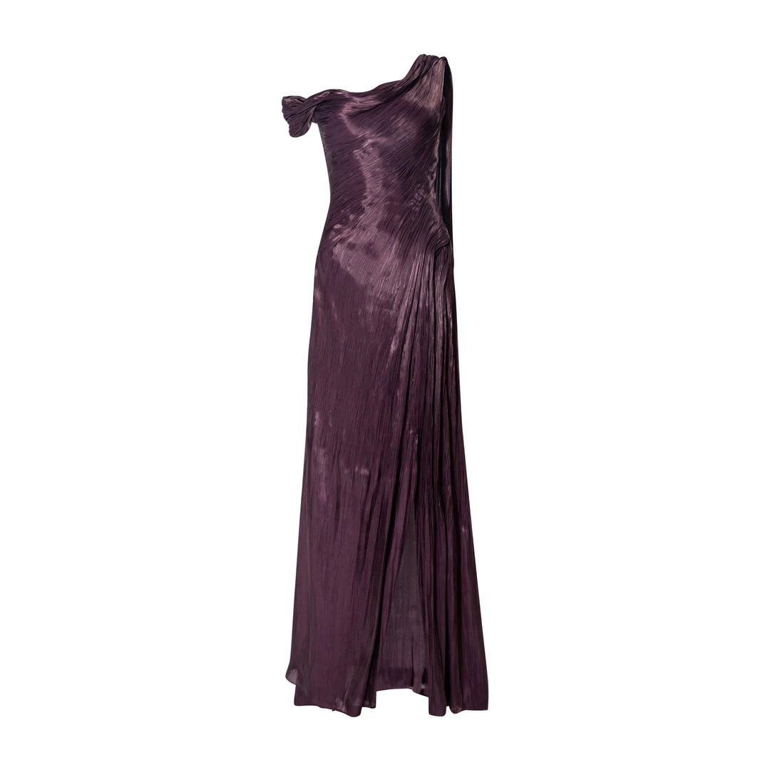 Marmar Halim Hand Pleated Draped Satin-Like Gown With One Shoulder Cape Gowns Marmar Halim Hand Pleated Draped Satin-Like Gown With One Shoulder Cape Gowns
