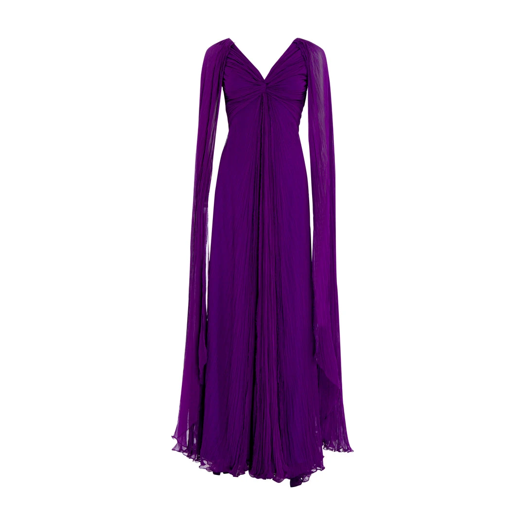 Marmar Halim Hand -Pleated Long Sleeves Georgette Chiffon Gown Gowns Marmar Halim Hand -Pleated Long Sleeves Georgette Chiffon Gown Gowns