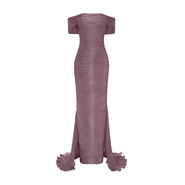 Marmar Halim Hand Pleated Silk With Tail Gown Gowns