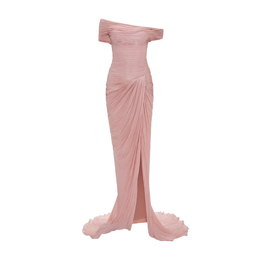 Marmar Halim Hand Pleated Silk With Twisted Slit Gown Gowns Marmar Halim Hand Pleated Silk With Twisted Slit Gown Gowns