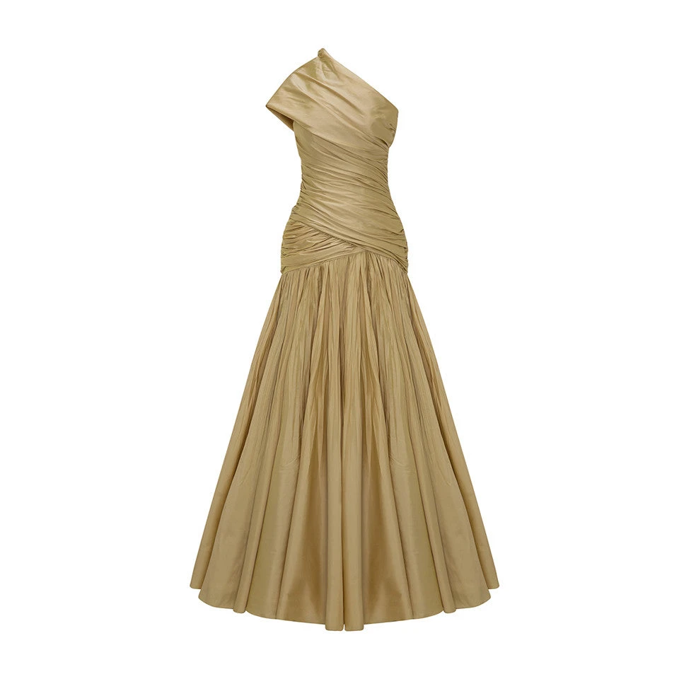 Marmar Halim One Shoulder Draped Taffeta A-Line Cut Dress Dresses Marmar Halim One Shoulder Draped Taffeta A-Line Cut Dress Dresses