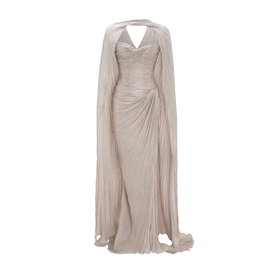 Marmar Halim Pleated Silk Capelet Gown Gowns Marmar Halim Pleated Silk Capelet Gown Gowns