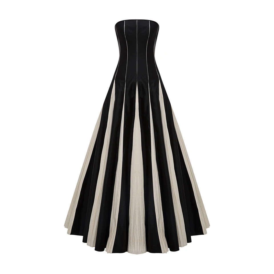 Marmar Halim Strapless A-Line Taffeta Dress With Piping Pleated Detail Dresses Marmar Halim Strapless A-Line Taffeta Dress With Piping Pleated Detail Dresses