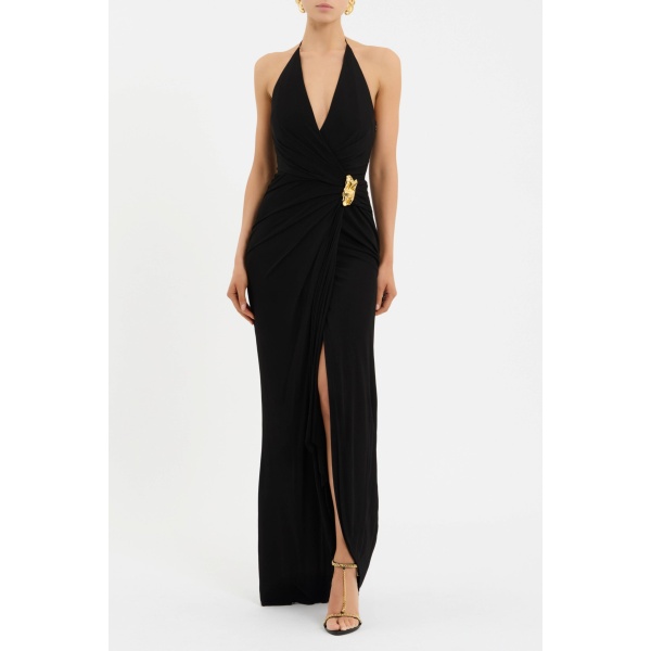 designed to make a statement. Defined by a halter V-neckline