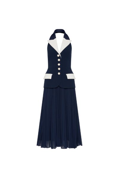 Rebecca Vallance Blue Clothing The Ula Midi Dress in navy blends timeless style with contemporary design