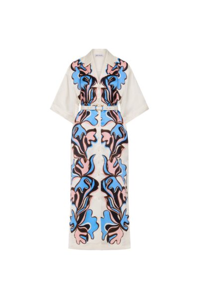 Rebecca Vallance Multicolour Clothing The Barbados Breeze Midi Dress infuses contemporary style with a playful custom print. Tailored in a shirt dress silhouette