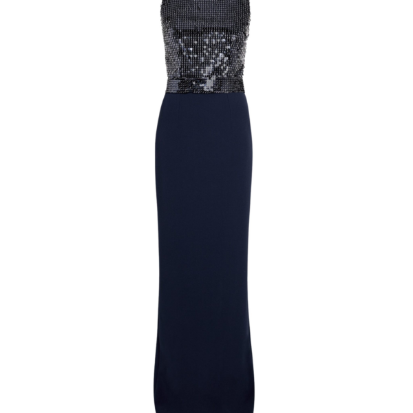 Amory Long Dress in Navy & Silver on Maritime Blue