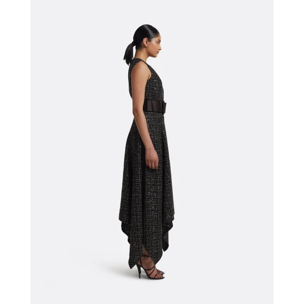 Okimi Dress in Peat Brown On Black & Gold - Image 5