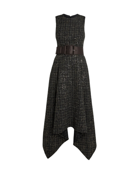Okimi Dress in Peat Brown On Black & Gold