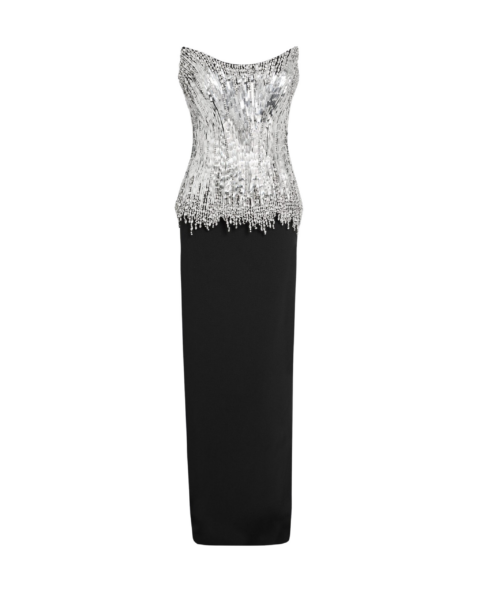 Regan Long Dress in Black with Crystal