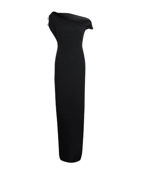 Relena Long Dress in Black with Crystal