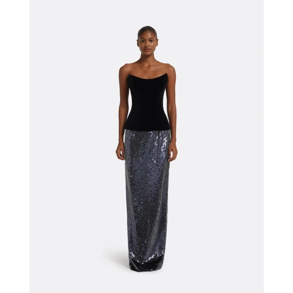 Vick Long Skirt in Navy & Silver - Image 2