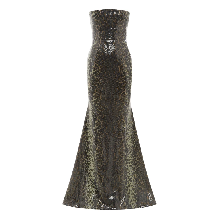 Alex Perry strapless gown in sequin stretch mesh, a sculptural red-carpet evening column