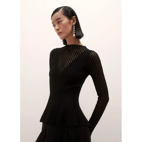 Me + Em Sheer Knit Peplum Top