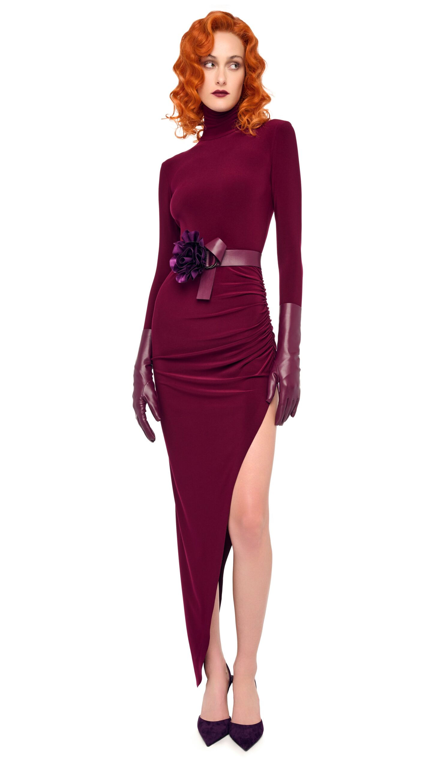 Norma Kamali Long Sleeve Turtle Neck Side Drape Gown | Ready to Wear Collection Luxury Shoes Elevate your elegance in this Norma Kamali from the resort wear edit